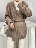 Wool Knit Cardigan For Women Mid-length Autumnwinter Style