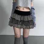 Contrast-color Striped Figure-flattering Layered Ruffle Cake Skirt