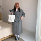 Women's Gray Woolen Plump Girls Loose All-match Coat