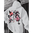 Japanese-style Pattern Hoodie, Light Gray Pullover