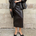 High-end PU Leather Midi Skirt