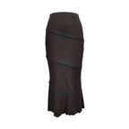 Womens Solid-Color Multi-Layer Patchwork Ruffle-Trim Knitted Fishtail Skirt