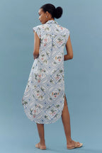 Vintage Cap Sleeve Button Front Midi Dress