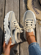 Flyknit Mesh Shoes Women's Breathable Lace-up Sneakers Walking Running Casual Shoes