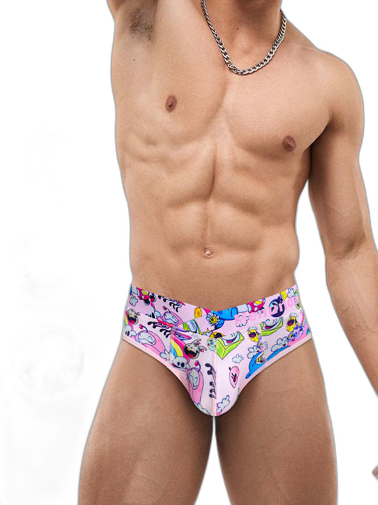 2 Pack Men's Playful Cartoon No-Tag Comfortable and Breathable Briefs
