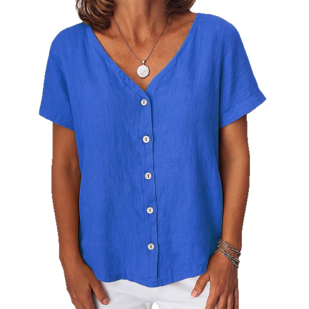 Casual Short-Sleeve V-Neck Cardigan Multi-Color Womens Shirt