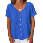 Casual Short-Sleeve V-Neck Cardigan Multi-Color Womens Shirt