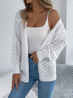 Women Hollow Out Lantern Sleeve Long Sleeve Cardigan Sweater Coat