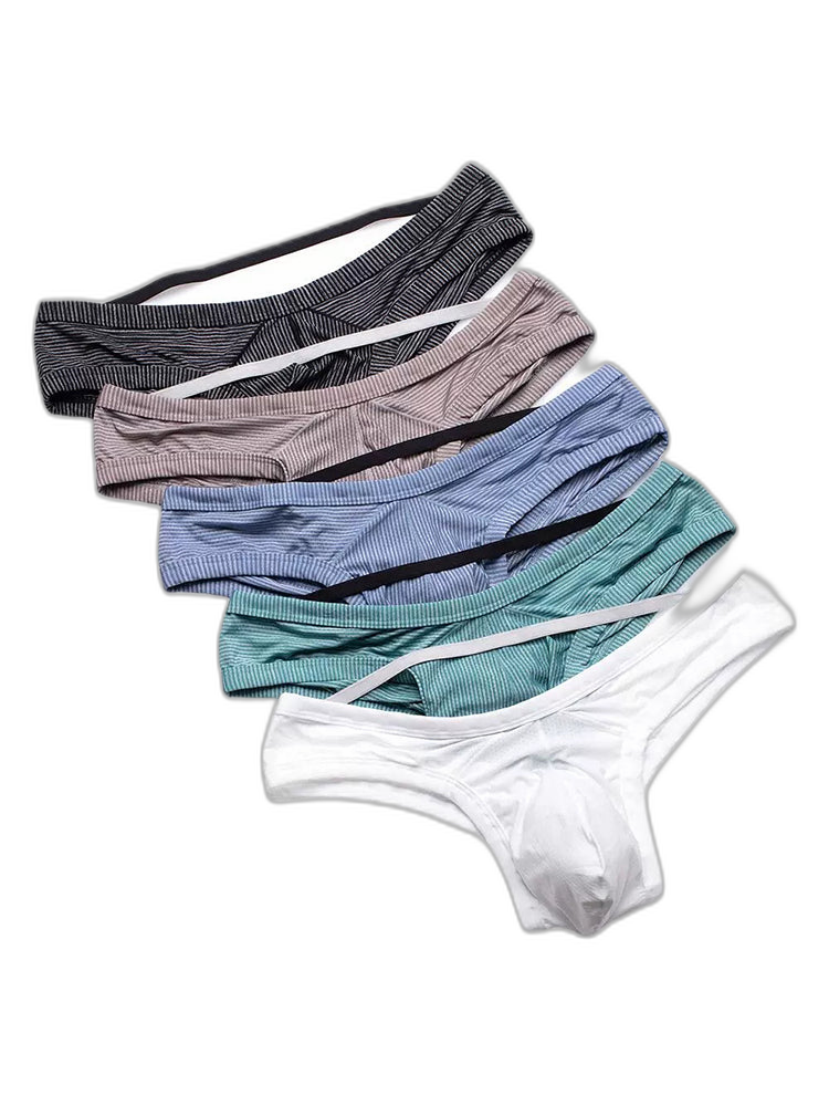 2 Pack Men's Low Rise Back Hollow 3D U-convex Large Pouch T-Back Briefs