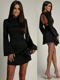 Autumn Elegant Fitted Waistband Satin Dress For Women Autumn Chic Slim-fit Sheath Skirt
