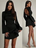 Autumn Elegant Fitted Waistband Satin Dress For Women Autumn Chic Slim-fit Sheath Skirt
