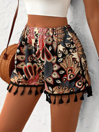 Women's Elegant Paisley Print Tassel Shorts