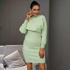 Solid Color Long-sleeved Knitted Sweater Dress