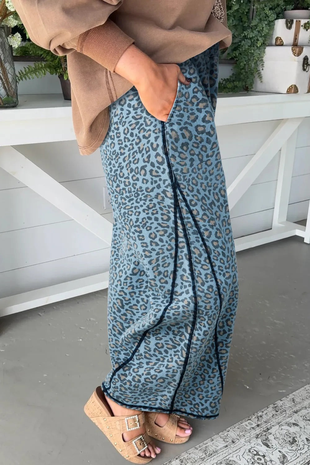 Women's Drapey, Washed, Loose-Fit, Straight-Leg Leopard-Print Pants
