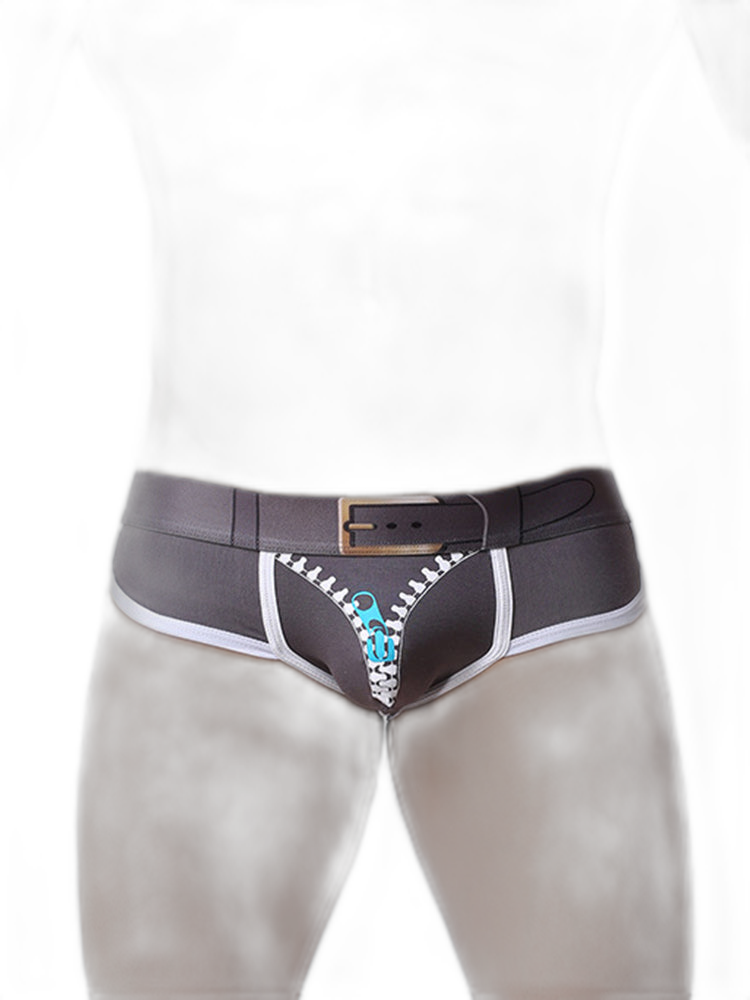 Zipper Belt Printed Cotton Pouch Briefs