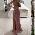 Women's V-Neck Split Maxi Dress - Elegant Sleeveless Evening Party Gown