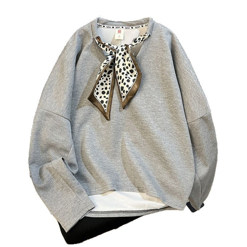 Figure-flattering American-style Vintage Silk Scarf Loose-fit Hoodie For Women