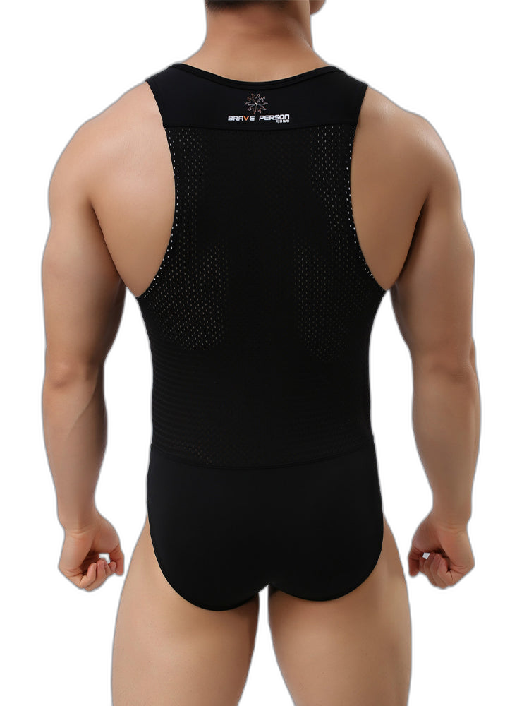 Mens Sexy Sheer Mesh Wrestling Bodysuit