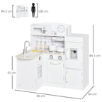 HOMCOM Kids Play Kitchen Wooden Toy Kitchen Cooking Set for Children with Drinking Fountain, Microwave, and Fridge White