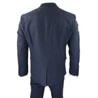 WS25 - Men's 3 Piece Tweed Suit Blue Double Breasted Waistcoat