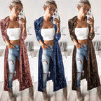 Long Sleeve Velvet Cardigan Windbreaker Long Coat Lady