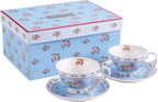 Gift For Mum/ Dad Coronation Family Party Set Special 3 Tier Cake Stand Teapot Milk Jug 2 Cups 2 Saucers (Blue Rose)