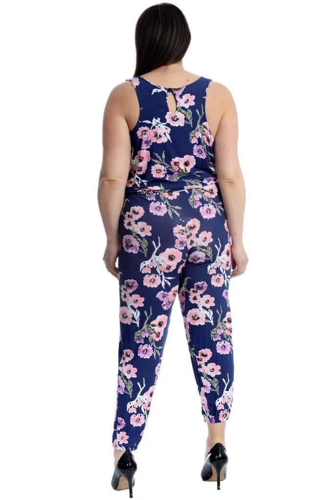 Floral Sleeveless Elasticated Waist Jumpsuit