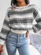 Women Fashion Color Block Long Sleeve Knit Sweater