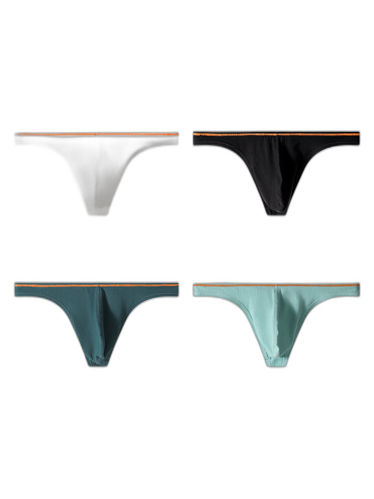 4 Pack Men's Low-Rise Solid Thongs with Reinforced Edging