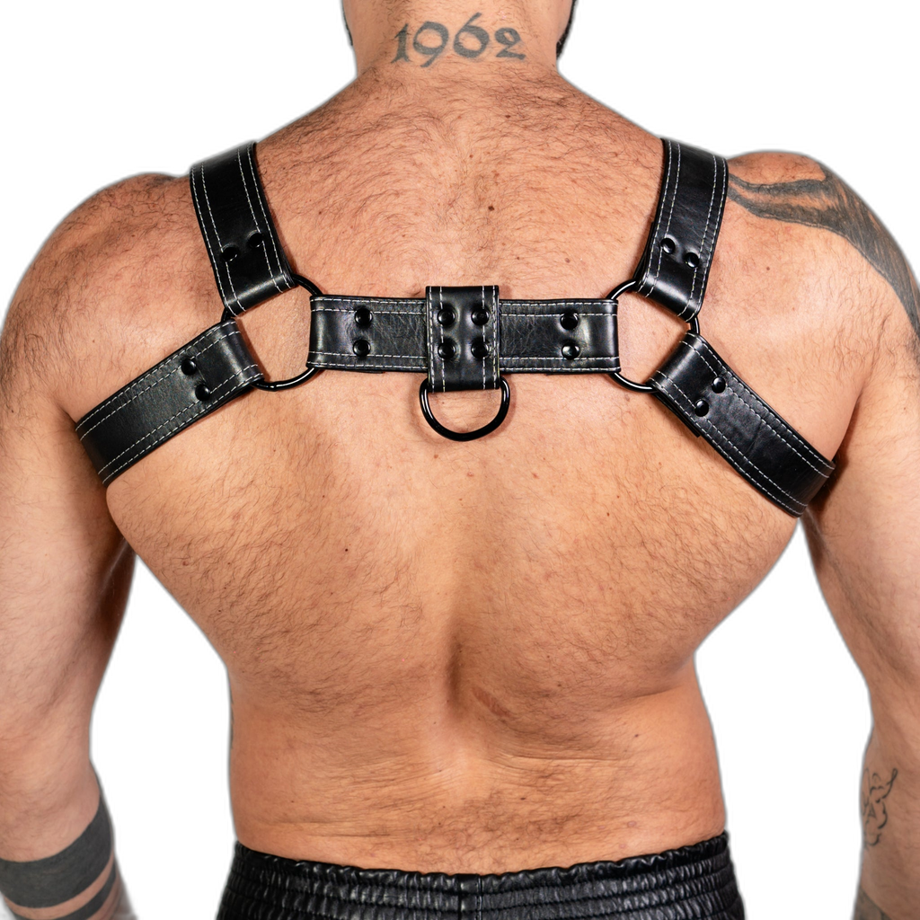 ruff GEAR RAW  Leather Bulldog Harness Black White