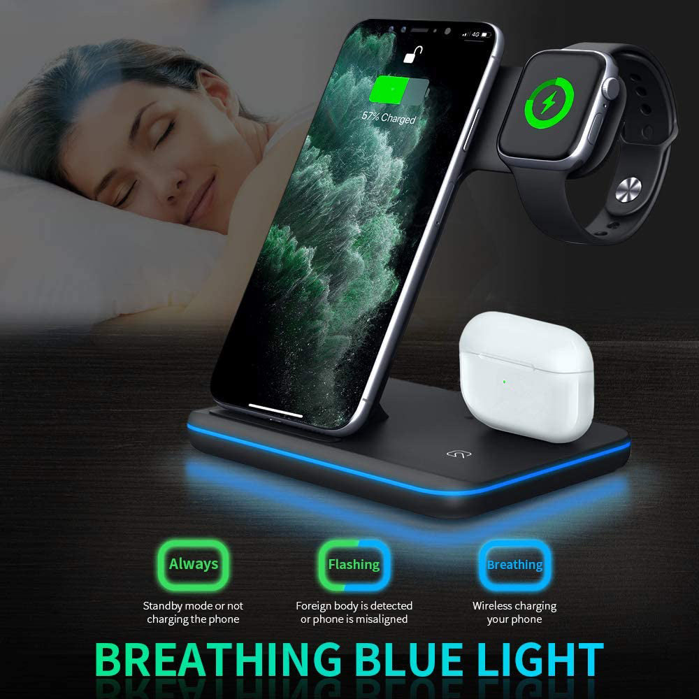 3-in-1 Wireless Charging Station - Fast Charge for iPhone, Apple Watch & AirPods | 15W Qi Charger Stand