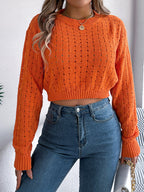 Women Sexy Backless Button Hollow Out Long Sleeve Pullover Sweater