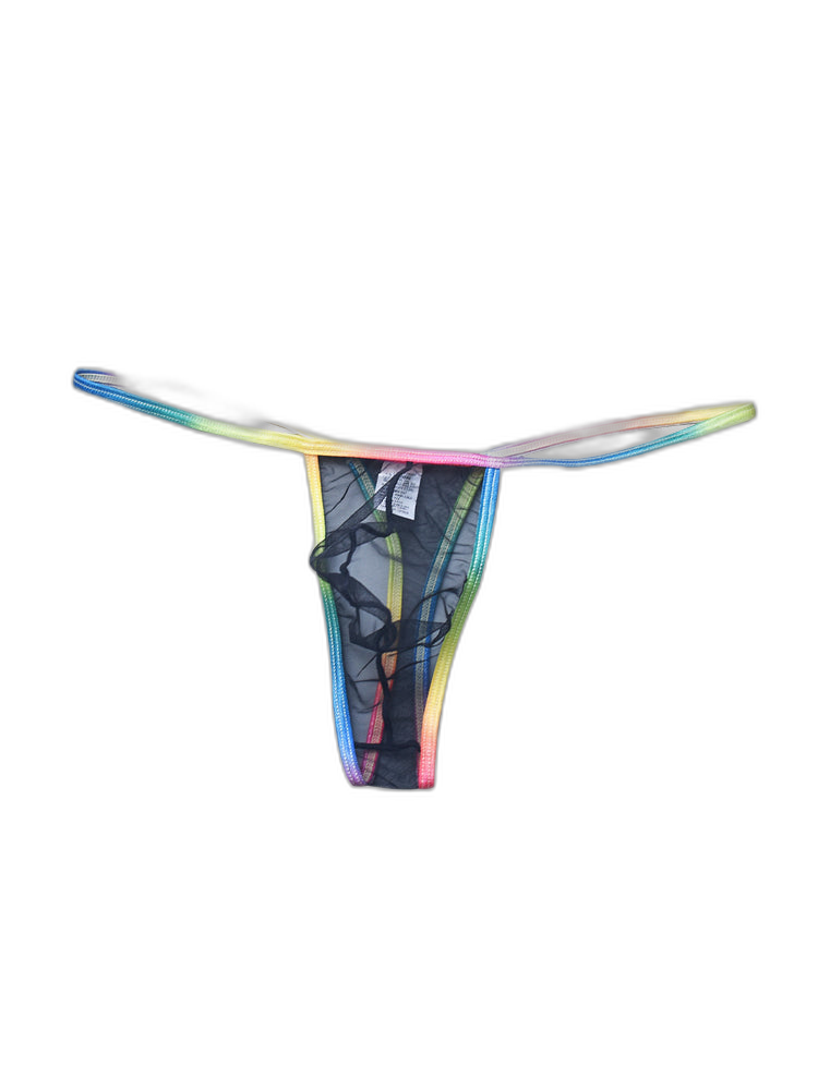 3-pack Men's Sexy Rainbow Transparent Convex Pouch Breathable Thong