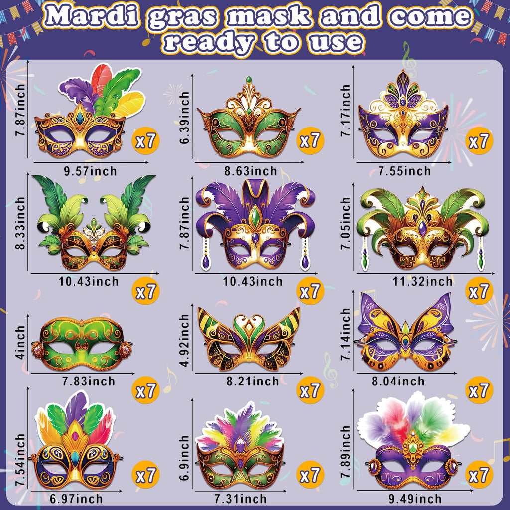 80UncleKimby 84PCS Mardi Gras Masks Bulk Set – Party Decor & Carnival Favors (Paper)