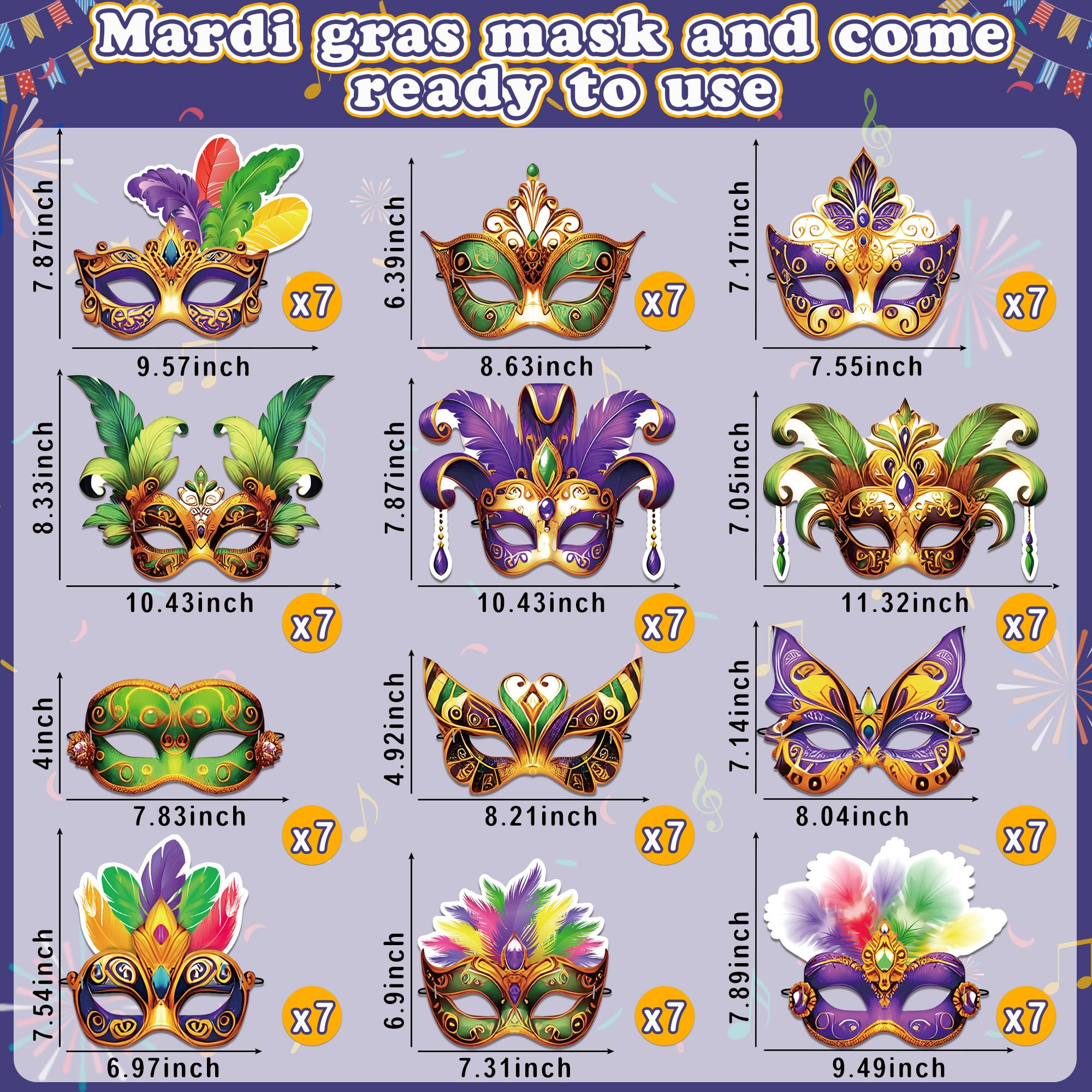 80UncleKimby 84PCS Mardi Gras Masks Bulk Set – Party Decor & Carnival Favors (Paper)