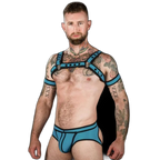 Mr S Leather Neoprene Bulldog Harness | Aqua