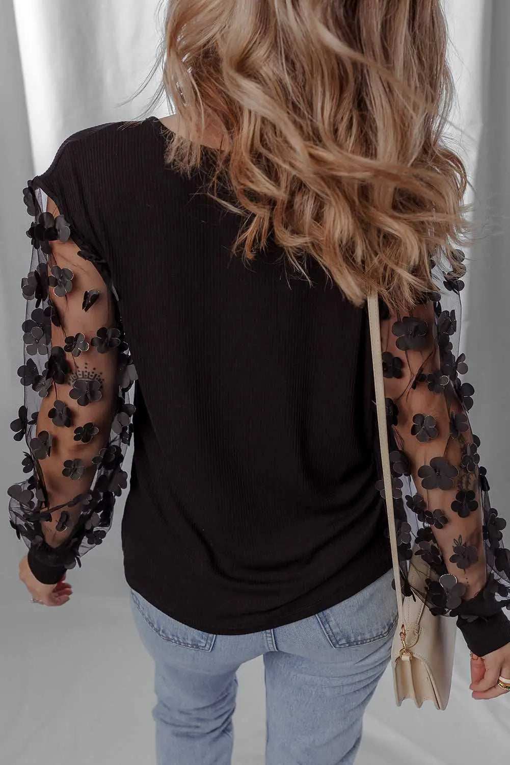 Flower Applique Mesh Sheer Elegant Blouse Women UK
