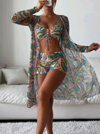 3pcs Spring Bikini With Long Sleeve Cardigan Fashion Summer Beach Swimsuit Women