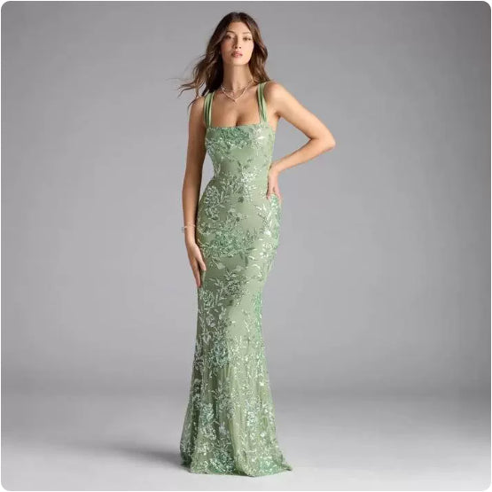 Fashionable Sexy Strapless Backless High-Slit Celebrity Dress