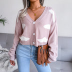 Women's Cloud Pattern Knitted Cardigan Sweater