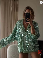 Fashionable Beaded Patchwork Solid Color Jacket For Women