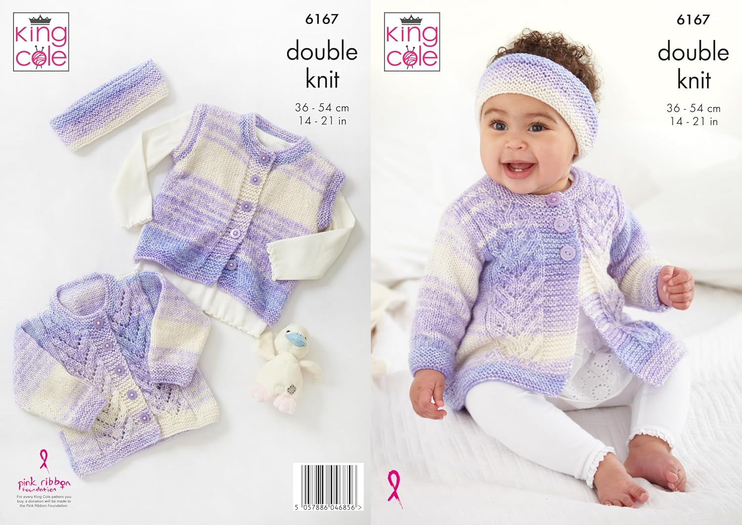 King Cole Baby DK Knitting Pattern - 6167 Cardigan, Coat, Headband, Gilet(4 Designs)