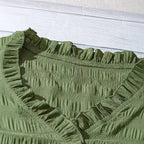 New Women's V-neck Ruffled Short-sleeve Blouse Loose-fit Figure-flattering Top With Lace Detailing