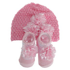 Nursery Time Baby Girls Hat And Booties Gift Set