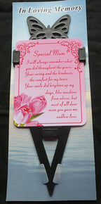 Mum Memorial laminated waterproof card with butterfly spike holder stake