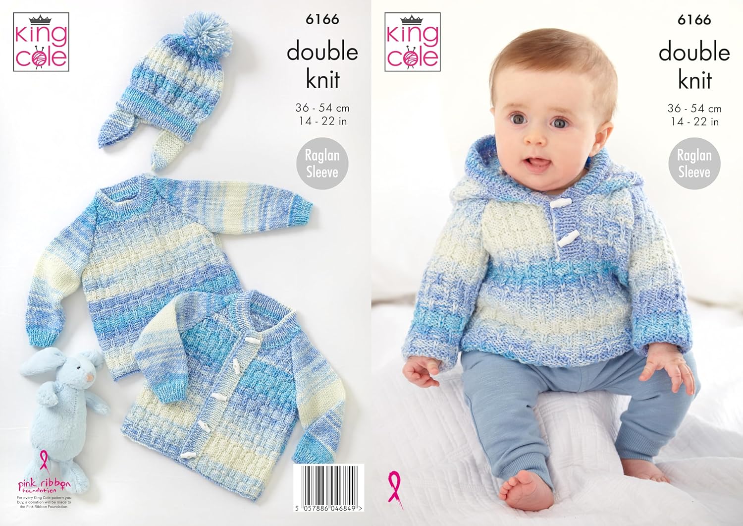 King Cole Baby DK Knitting Pattern - 6166 Sweater, Cardigan, Helmet & Hooded Sweater
