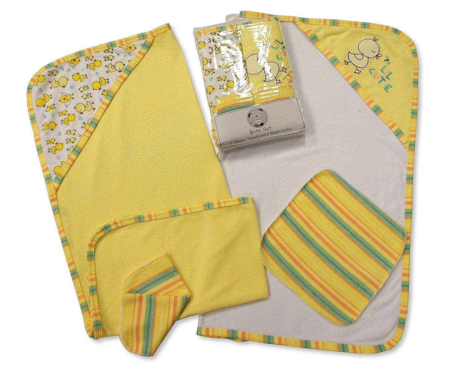 Pack of 4 Baby Bath Set Gift - Hooded Towel and Wash Cloth Set Lemon