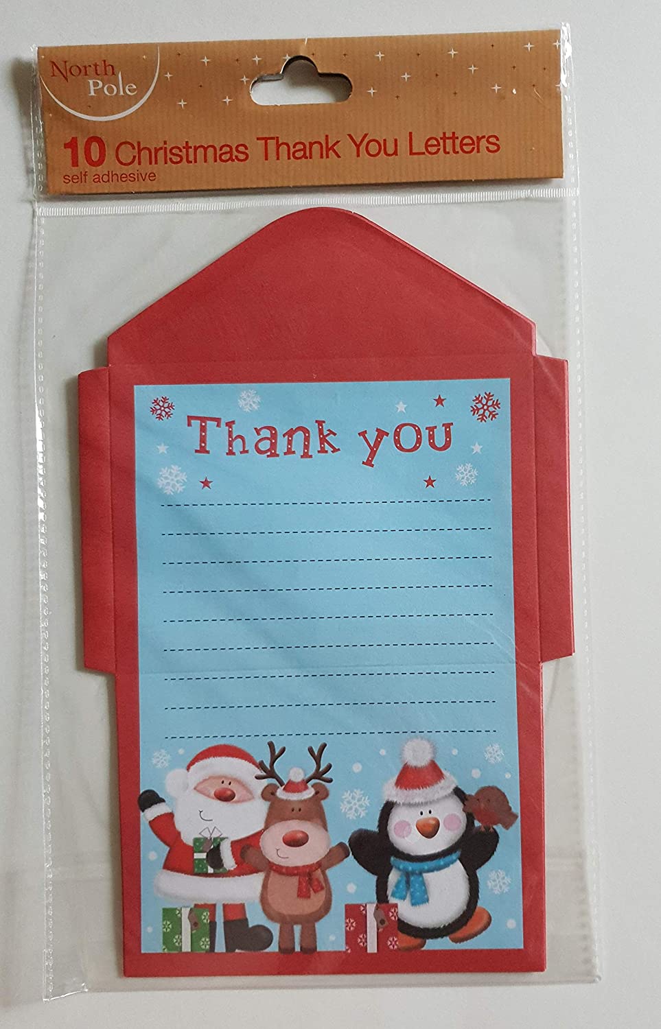 Pack of 10 Cute Self Adhesive Christmas Thank You Letters/Envelopes