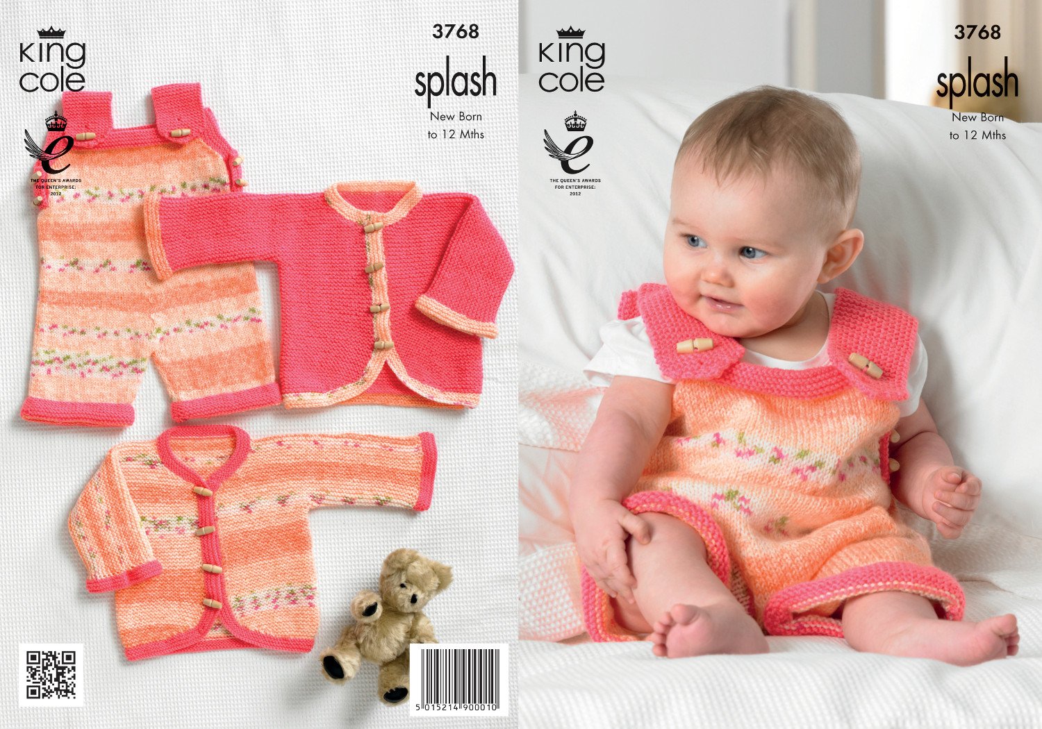 King Cole Double Knitting Pattern Splash DK Baby Set Knitted Dungarees & Cardigans 3768