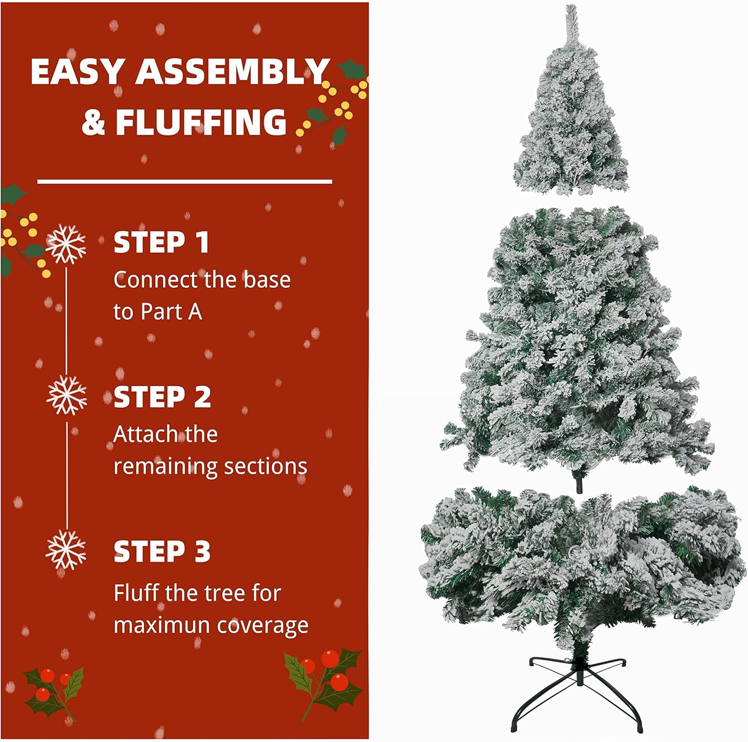 Artificial Christmas Tree 6FT Snow Flocked 850 Tips Metal Stand Asinse